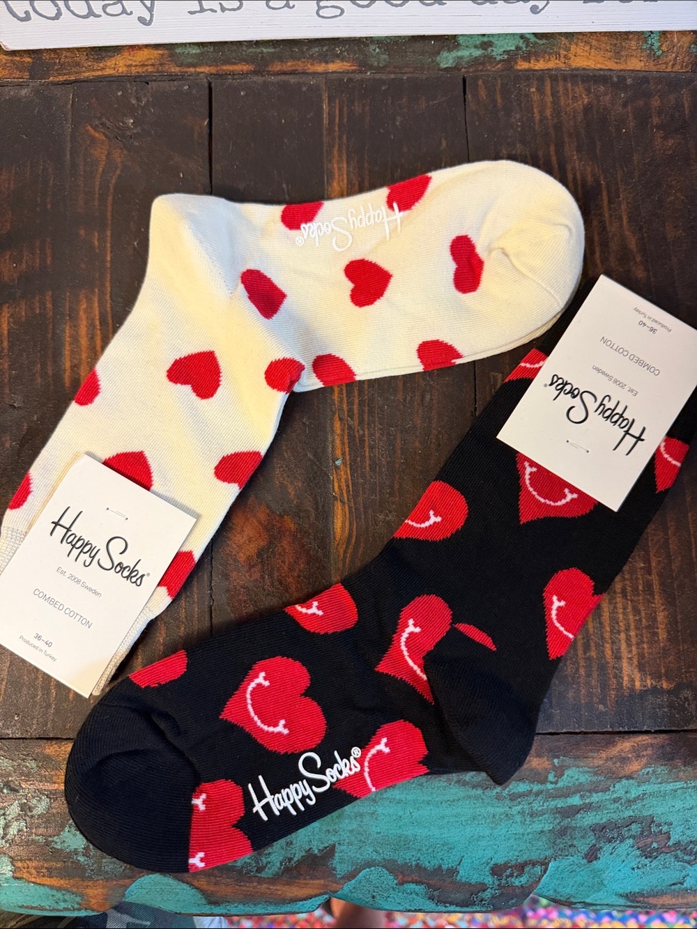 Happy Socks Red Heart Crew Socks – Black & White Pair 2 pair
